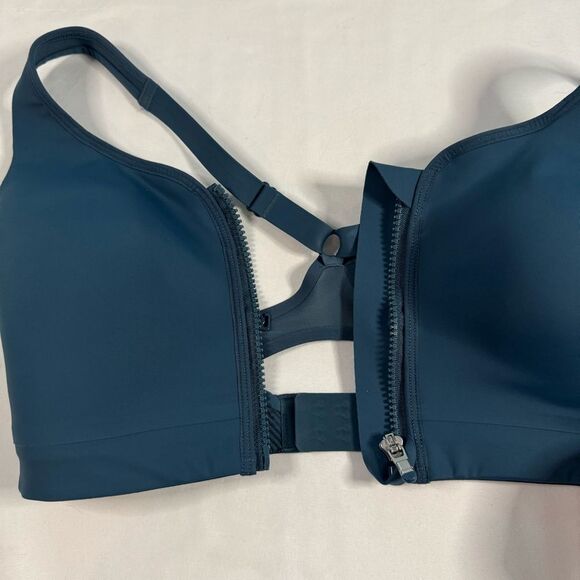 Athleta Advance Zip Front Sports Bra Size 32DD Blue Teal Gym High Impact HIIT - Picture 2 of 6
